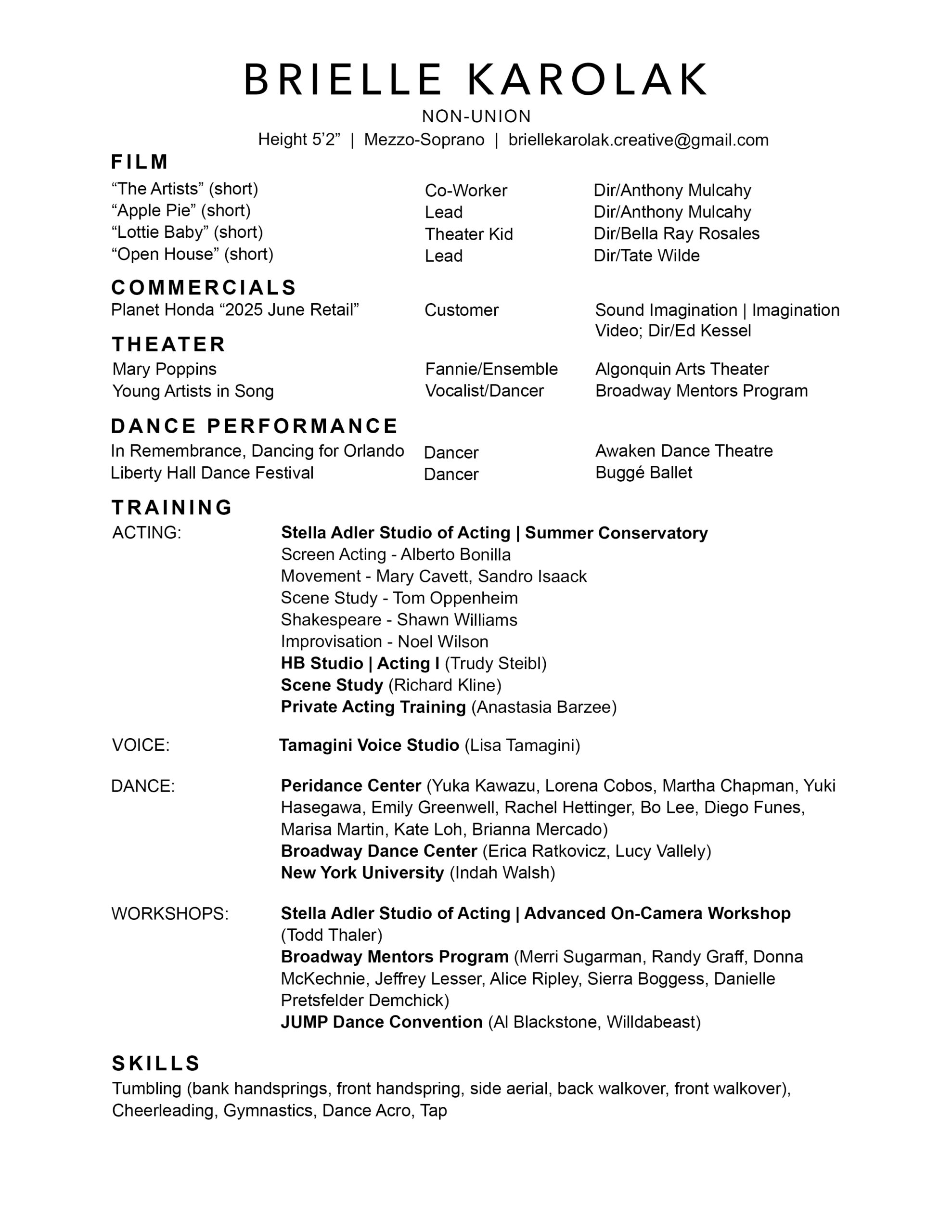 brielle karolak resume 2025