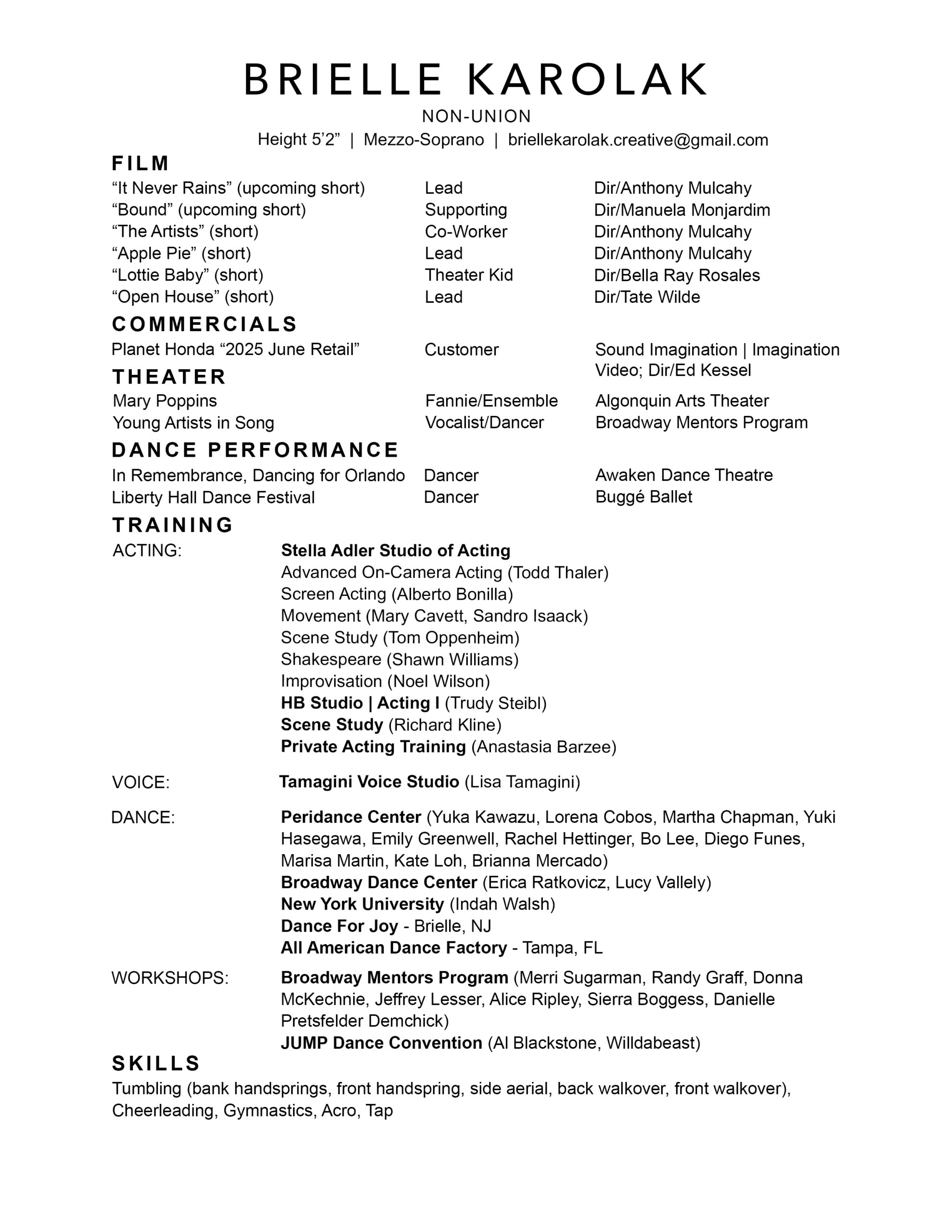 brielle karolak resume 2026