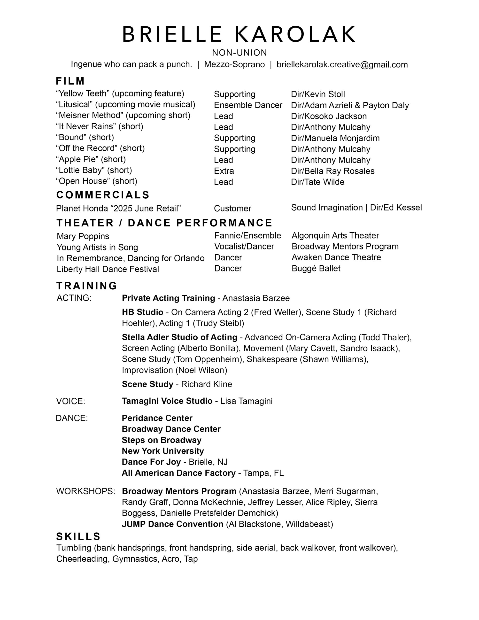 brielle karolak resume 2026