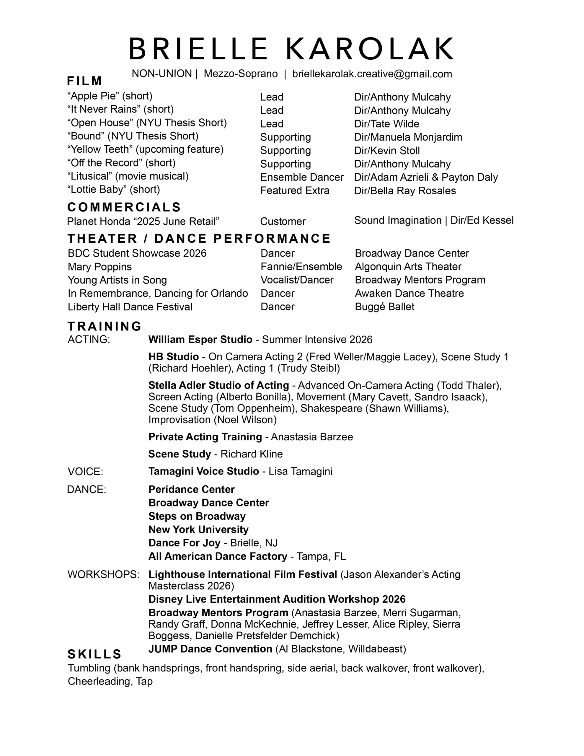 brielle karolak resume 2026