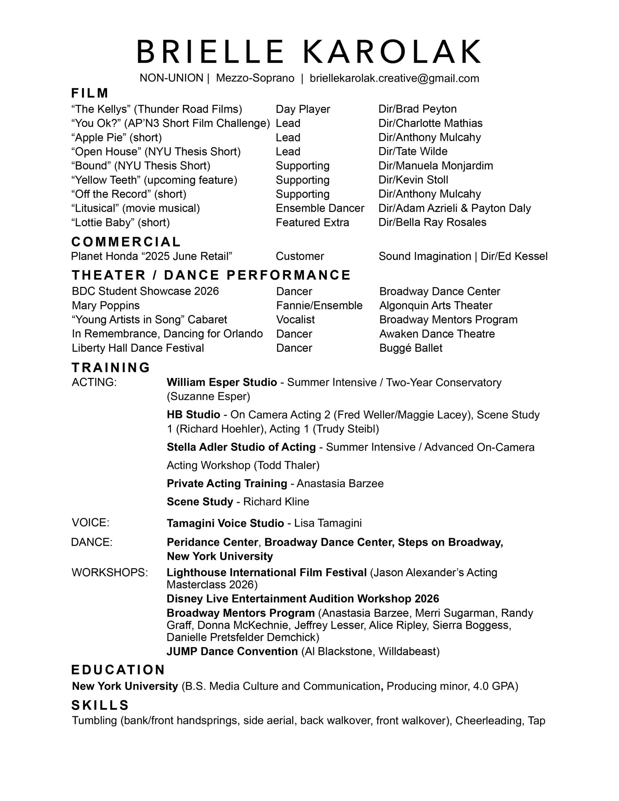 brielle karolak creative resume