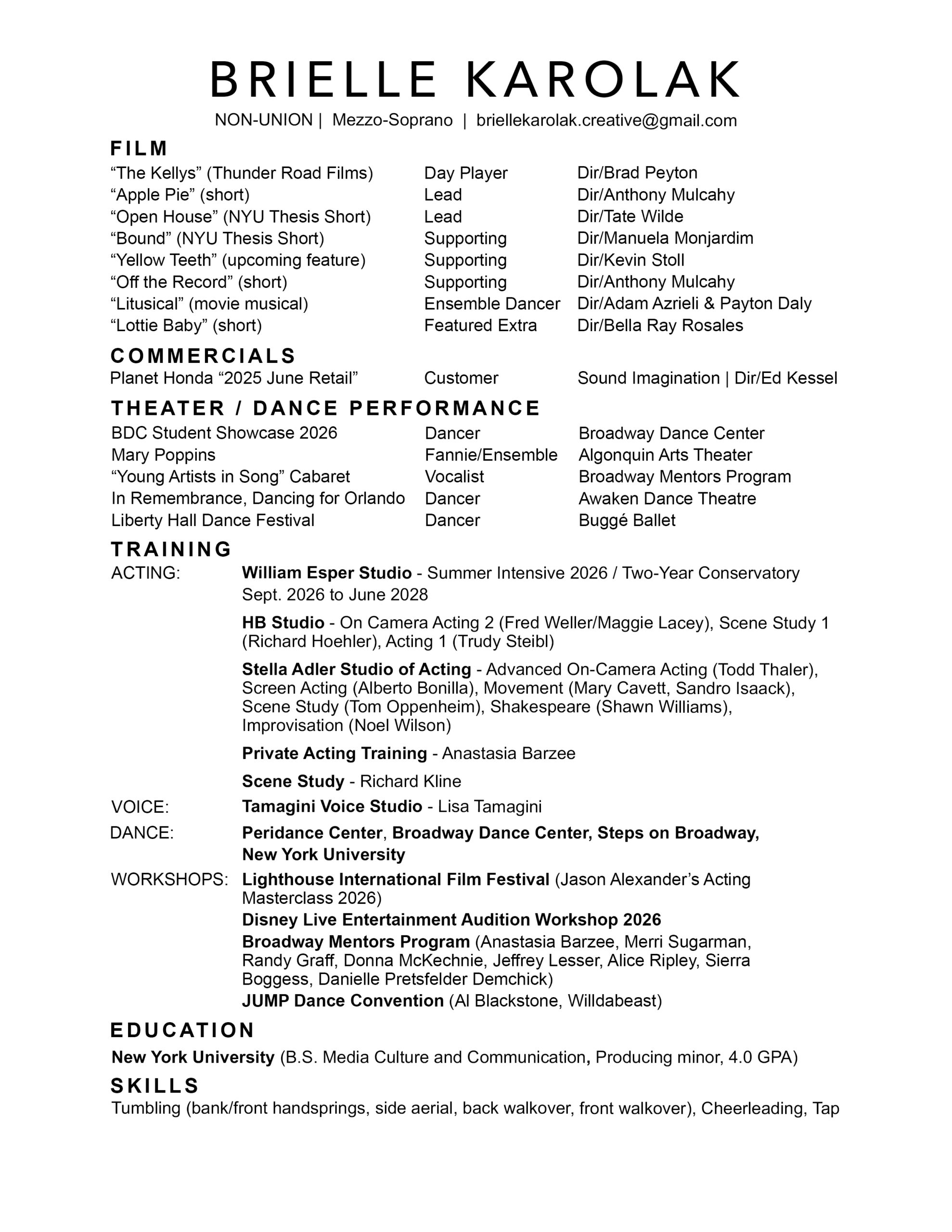 brielle karolak resume 2026